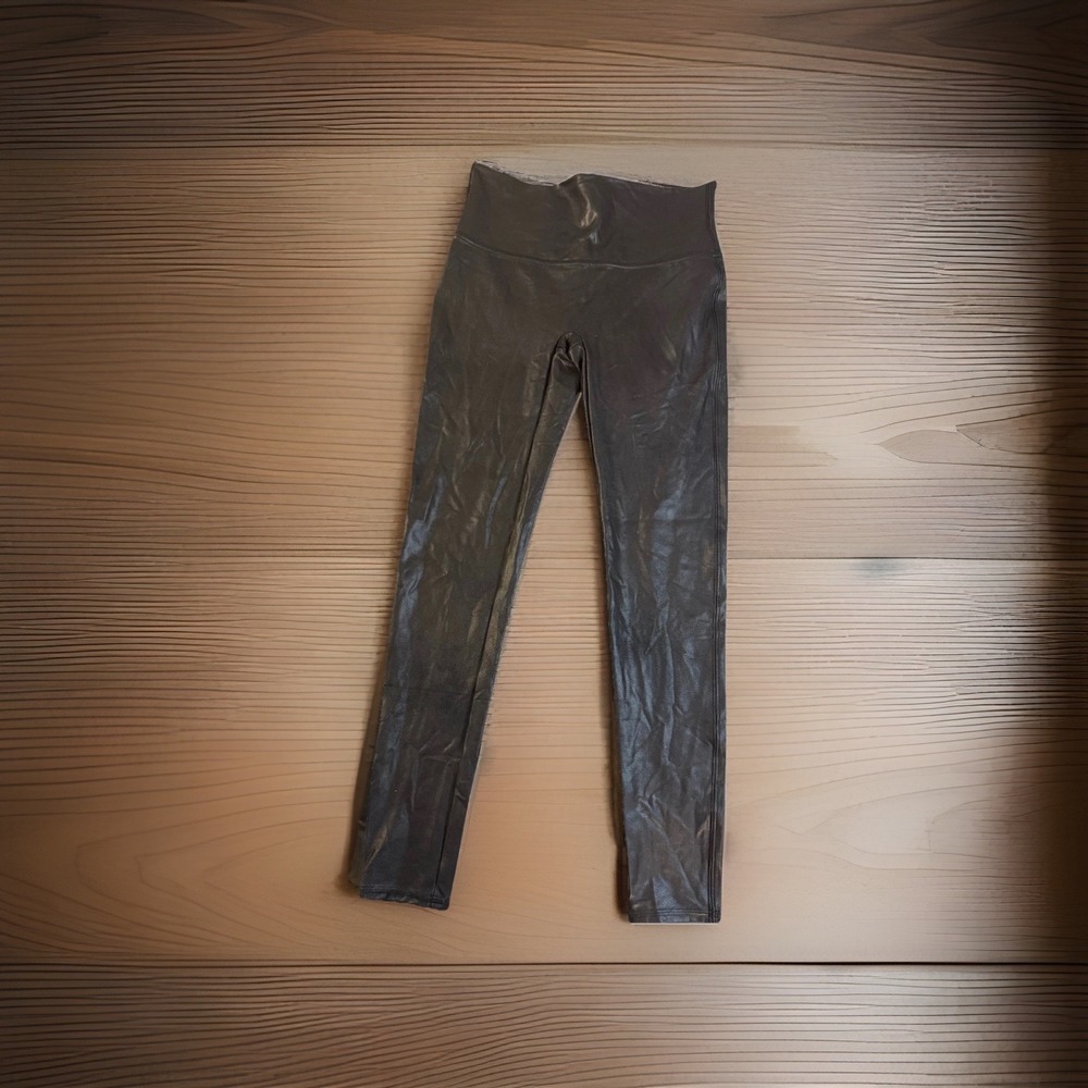 Spanx Faux Leather Leggings Womens Large Black Moto High Rise Shaping Skinny